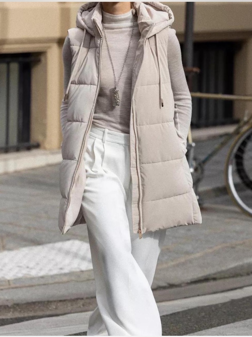 Zara Cream Quilted Hooded Puffer Vest - Women